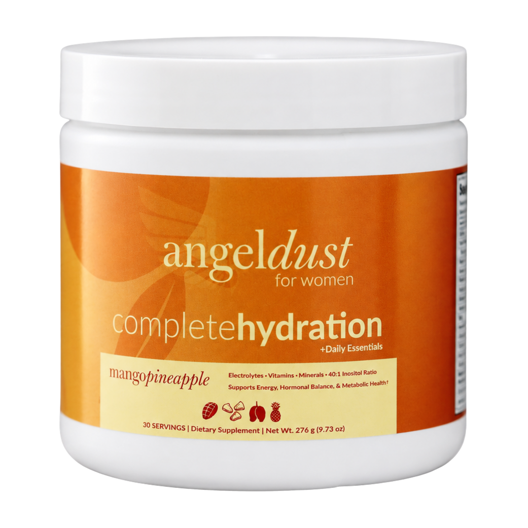 Angel Dust Complete Hydration, mango pineapple flavor container